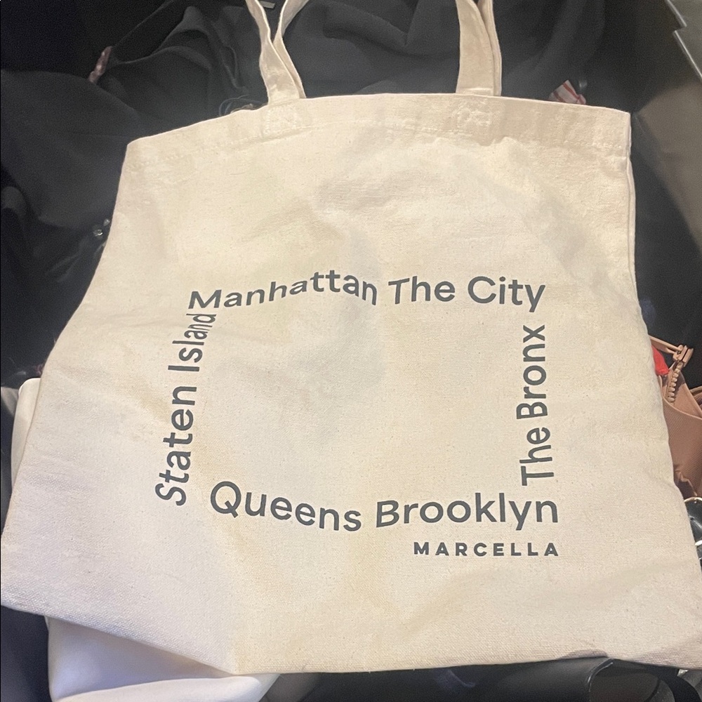 Marcella Cream Canvas Tote with Black City Text